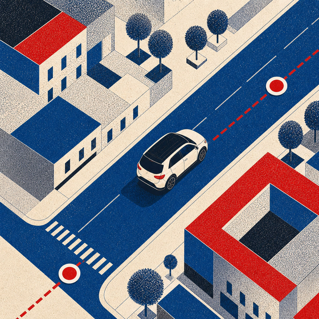 Ilustrace vozu na diagonální městské trase